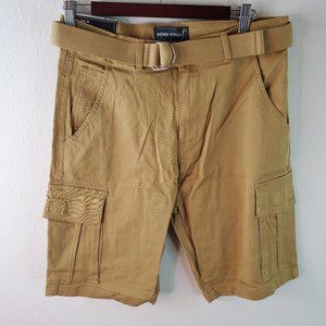 Wicked Stitch Mens Timber Khaki Flex Fabric Belted Shorts
